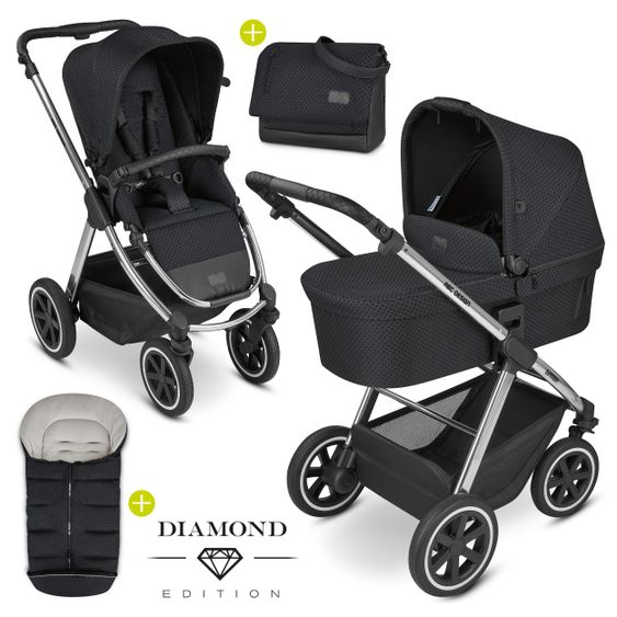 ABC Design Combi stroller Samba Set - incl. carrycot, sport seat, diaper bag and footmuff - Diamond Edition - Black Dots