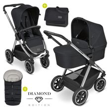 Kombi-Kinderwagen Samba Set - inkl. Babywanne, Sportsitz, Wickeltasche und Fußsack - Diamond Edition - Black Dots