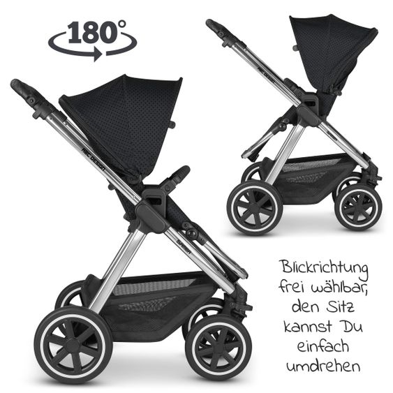 ABC Design Combi stroller Samba Set - incl. carrycot, sport seat, diaper bag and footmuff - Diamond Edition - Black Dots