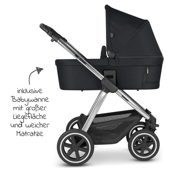 ABC Design Combi stroller Samba Set - incl. carrycot, sport seat, diaper bag and footmuff - Diamond Edition - Black Dots