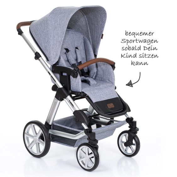ABC Design Kombi-Kinderwagen Turbo 4 - inkl. Babywanne & Sportsitz - Graphite Grey