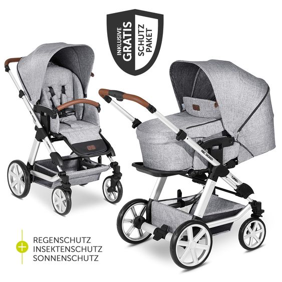 ABC Design Kombi-Kinderwagen Turbo 4 - inkl. Babywanne, Sportsitz & XXL Zubehörpaket - Graphite Grey