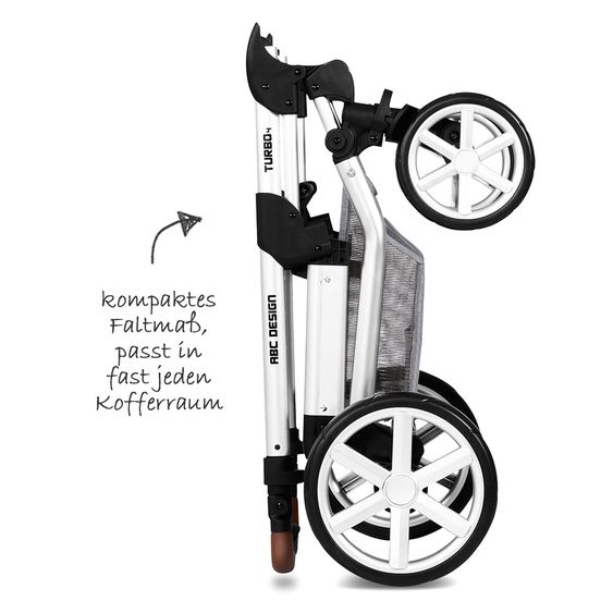 ABC Design Kombi-Kinderwagen Turbo 4 - inkl. Babywanne, Sportsitz & XXL Zubehörpaket - Graphite Grey