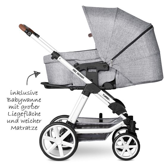 ABC Design Kombi-Kinderwagen Turbo 4 - inkl. Babywanne, Sportsitz & XXL Zubehörpaket - Graphite Grey