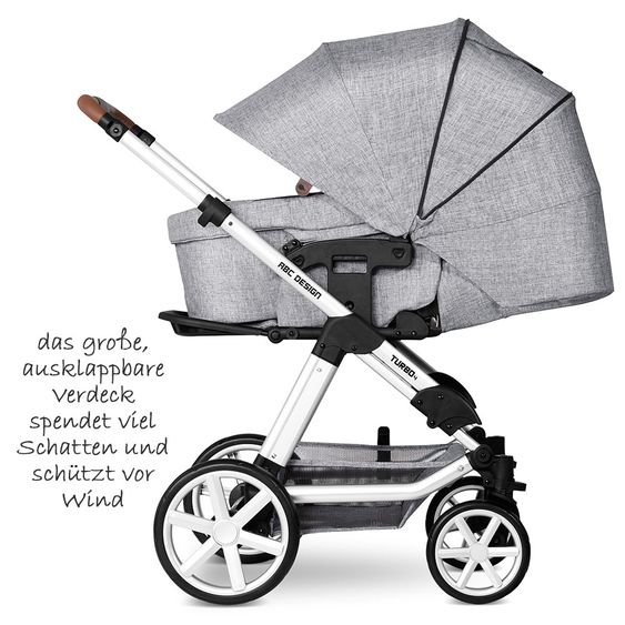 ABC Design Kombi-Kinderwagen Turbo 4 - inkl. Babywanne, Sportsitz & XXL Zubehörpaket - Graphite Grey