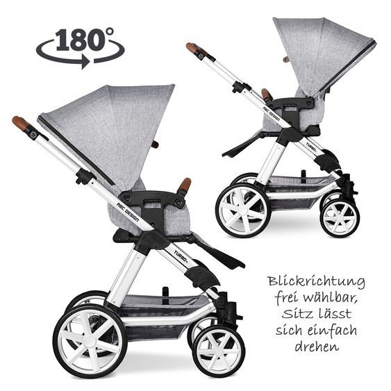 ABC Design Kombi-Kinderwagen Turbo 4 - inkl. Babywanne, Sportsitz & XXL Zubehörpaket - Graphite Grey