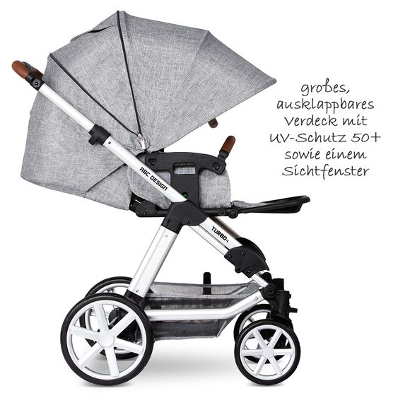 ABC Design Kombi-Kinderwagen Turbo 4 - inkl. Babywanne, Sportsitz & XXL Zubehörpaket - Graphite Grey