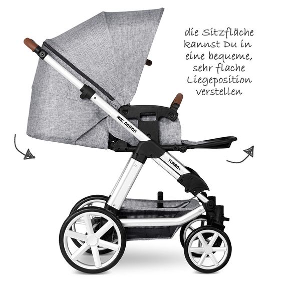 ABC Design Kombi-Kinderwagen Turbo 4 - inkl. Babywanne, Sportsitz & XXL Zubehörpaket - Graphite Grey