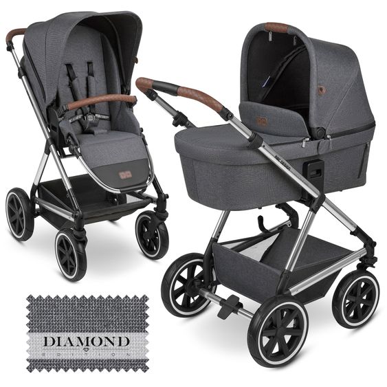 ABC Design Kombi-Kinderwagen Vicon 4 Air mit Lufträdern - inkl. Babywanne & Sportsitz - Asphalt