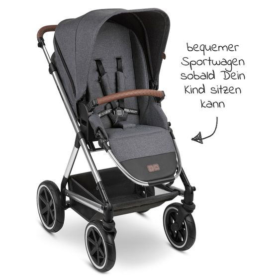 ABC Design Kombi-Kinderwagen Vicon 4 Air mit Lufträdern - inkl. Babywanne & Sportsitz - Asphalt