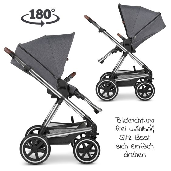 ABC Design Kombi-Kinderwagen Vicon 4 Air mit Lufträdern - inkl. Babywanne & Sportsitz - Asphalt