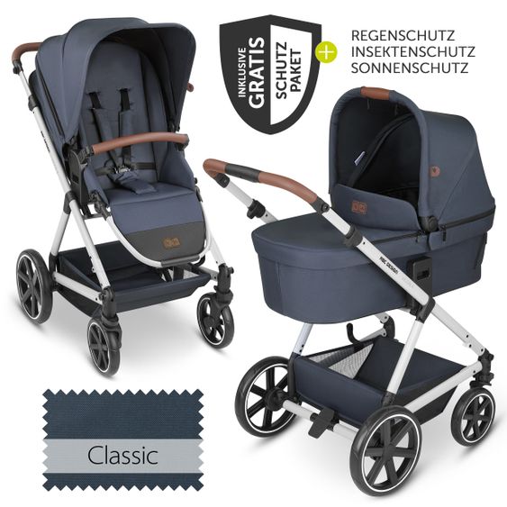 ABC Design Kombi-Kinderwagen Vicon 4 - inkl. Babywanne & Sportsitz mit XXL Zubehörpaket - Classic Edition - Lake