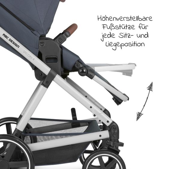 ABC Design Kombi-Kinderwagen Vicon 4 - inkl. Babywanne & Sportsitz mit XXL Zubehörpaket - Classic Edition - Lake