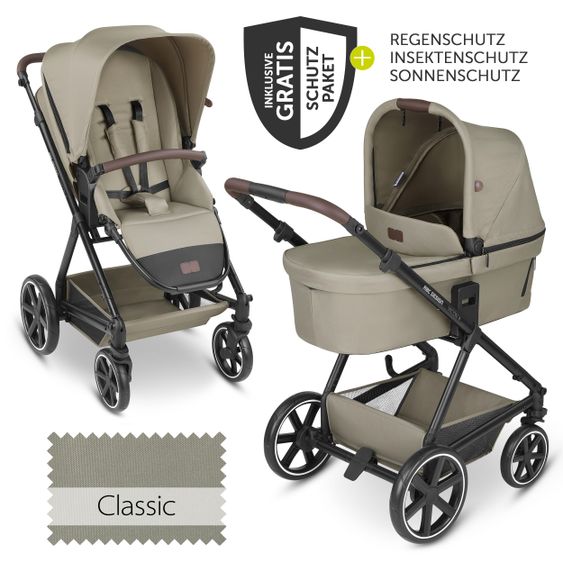 ABC Design Kombi-Kinderwagen Vicon 4 - inkl. Babywanne & Sportsitz mit XXL Zubehörpaket - Classic Edition - Reed