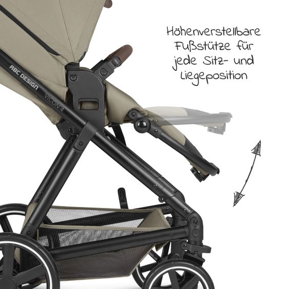 ABC Design Kombi-Kinderwagen Vicon 4 - inkl. Babywanne & Sportsitz mit XXL Zubehörpaket - Classic Edition - Reed