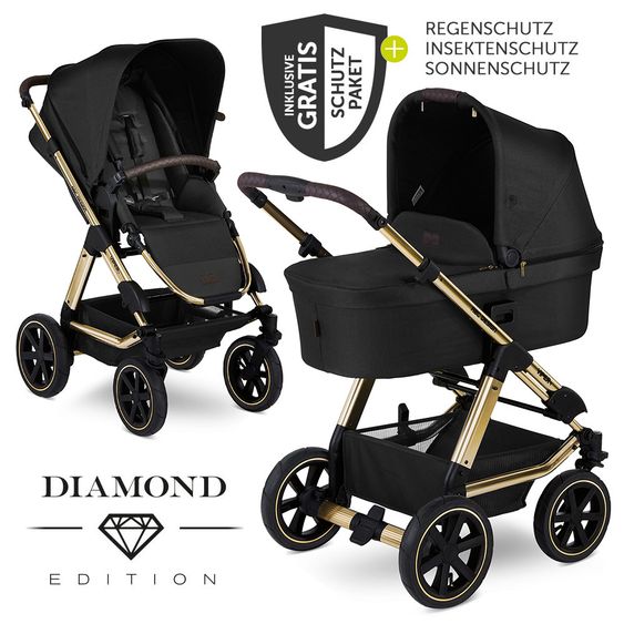 ABC Design Kombi-Kinderwagen Viper 4 Diamond Edition- inkl. Babywanne, Sportsitz & XXL Zubehörpaket - Champagne