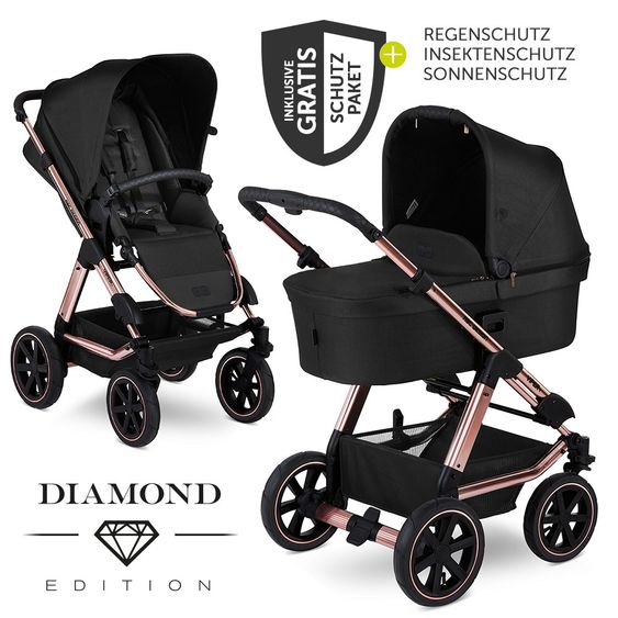 ABC Design Kombi-Kinderwagen Viper 4 Diamond Edition- inkl. Babywanne, Sportsitz & XXL Zubehörpaket - Rose Gold