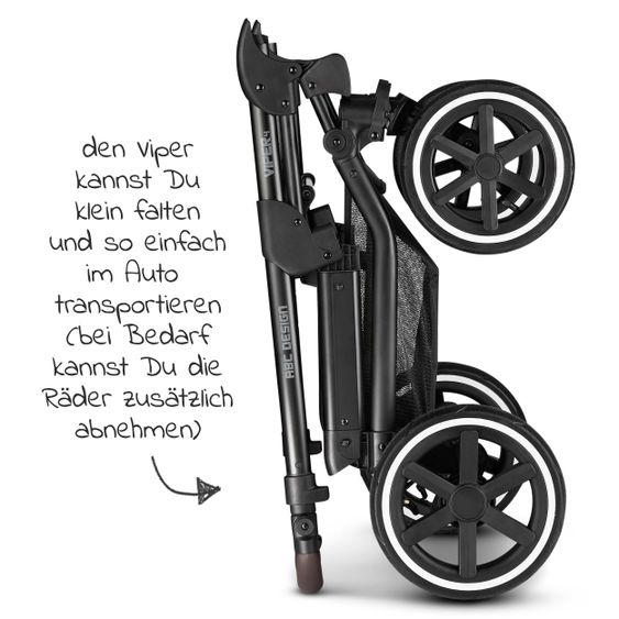 ABC Design Kombi-Kinderwagen Viper 4 - inkl. Babywanne und Sportsitz - Fashion Edition - Midnight