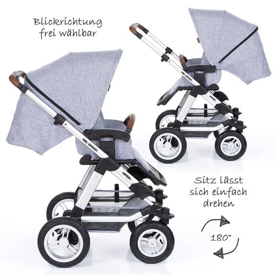 ABC Design Kombi-Kinderwagen Viper 4 - inkl. Babywanne und Sportsitz - Graphite Grey