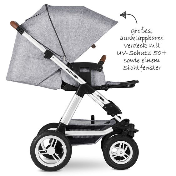 ABC Design Kombi-Kinderwagen Viper 4 - inkl. Babywanne und Sportsitz - Graphite Grey