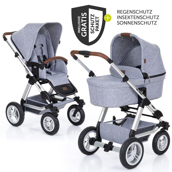 ABC Design Kombi-Kinderwagen Viper 4 mit Lufträdern - inkl. Babywanne, Sportsitz und XXL Zubehörset - Graphite Grey