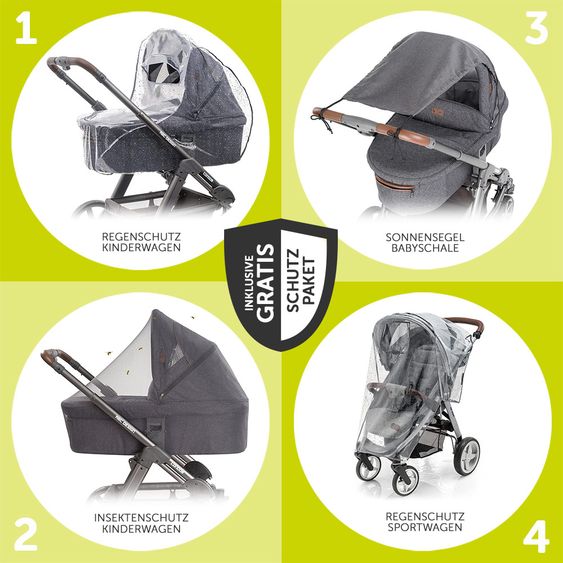ABC Design Kombi-Kinderwagen Viper 4 mit Lufträdern - inkl. Babywanne, Sportsitz und XXL Zubehörset - Piano