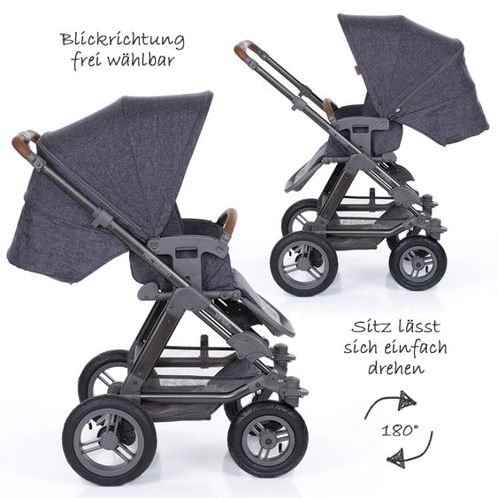 ABC Design Kombi-Kinderwagen Viper 4 mit Lufträdern - inkl. Babywanne, Sportsitz und XXL Zubehörset - Street