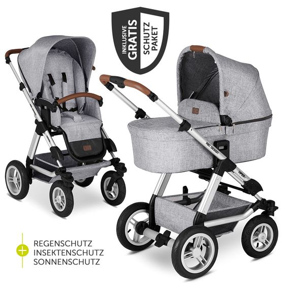 ABC Design Kombi-Kinderwagen Viper 4 mit Lufträdern - inkl. Babywanne, Sportsitz & XXL Zubehörpaket - Graphite Grey