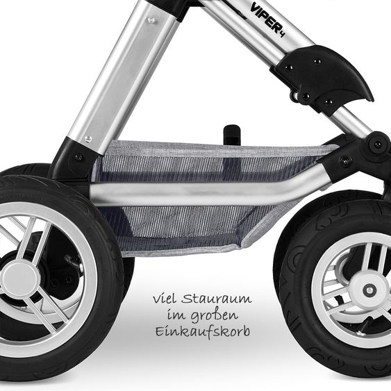 ABC Design Kombi-Kinderwagen Viper 4 mit Lufträdern - inkl. Babywanne, Sportsitz & XXL Zubehörpaket - Graphite Grey