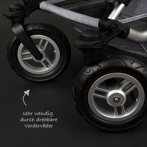 ABC Design Kombi-Kinderwagen Viper 4 mit Lufträdern - inkl. Babywanne, Sportsitz & XXL Zubehörpaket - Graphite Grey