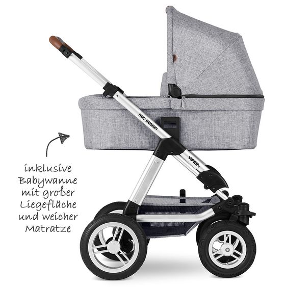 ABC Design Kombi-Kinderwagen Viper 4 mit Lufträdern - inkl. Babywanne, Sportsitz & XXL Zubehörpaket - Graphite Grey