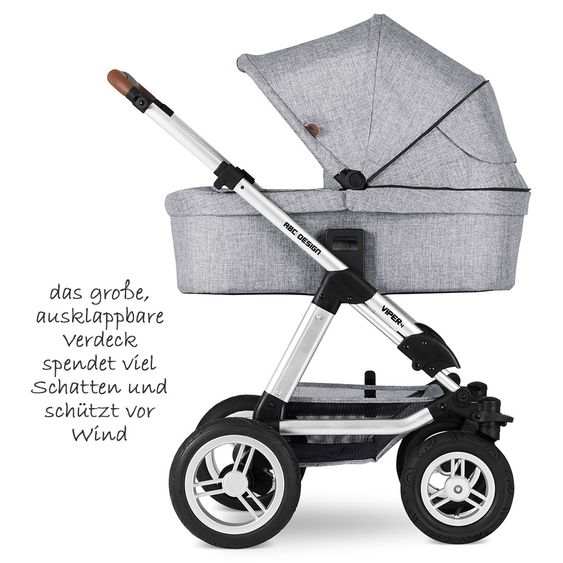 ABC Design Kombi-Kinderwagen Viper 4 mit Lufträdern - inkl. Babywanne, Sportsitz & XXL Zubehörpaket - Graphite Grey
