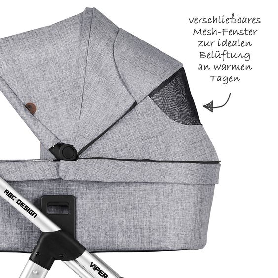 ABC Design Kombi-Kinderwagen Viper 4 mit Lufträdern - inkl. Babywanne, Sportsitz & XXL Zubehörpaket - Graphite Grey