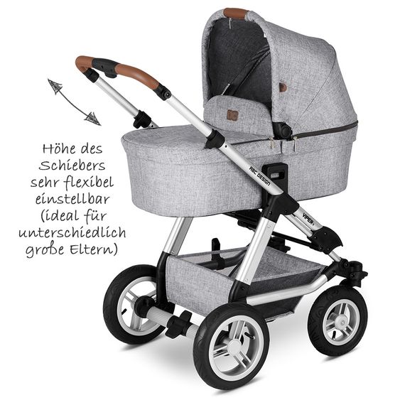 ABC Design Kombi-Kinderwagen Viper 4 mit Lufträdern - inkl. Babywanne, Sportsitz & XXL Zubehörpaket - Graphite Grey