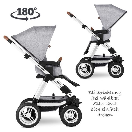ABC Design Kombi-Kinderwagen Viper 4 mit Lufträdern - inkl. Babywanne, Sportsitz & XXL Zubehörpaket - Graphite Grey