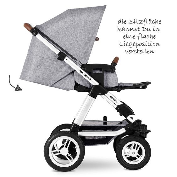 ABC Design Kombi-Kinderwagen Viper 4 mit Lufträdern - inkl. Babywanne, Sportsitz & XXL Zubehörpaket - Graphite Grey