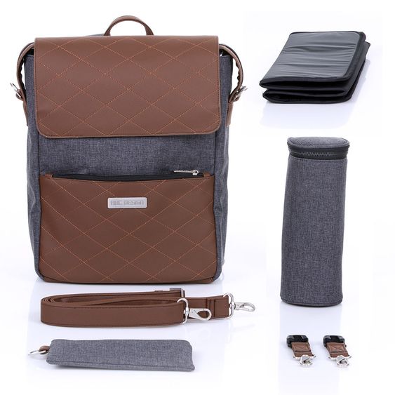 ABC Design Wickel-Rucksack City mit Deckelfach - inkl. Wickelauflage und Zubehör - Diamond Special Edition - Asphalt