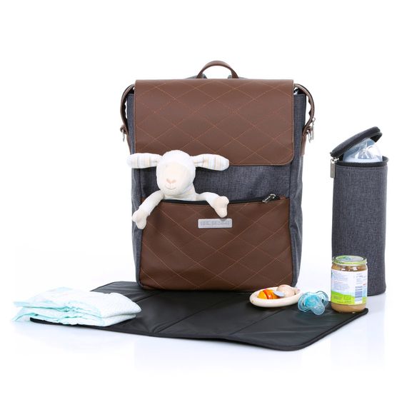ABC Design Wickel-Rucksack City mit Deckelfach - inkl. Wickelauflage und Zubehör - Diamond Special Edition - Asphalt