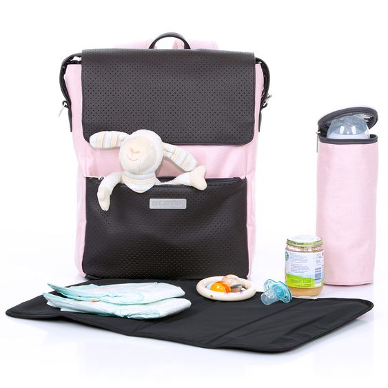 ABC Design Wickel-Rucksack City mit Deckelfach - inkl. Wickelauflage und Zubehör - Rose