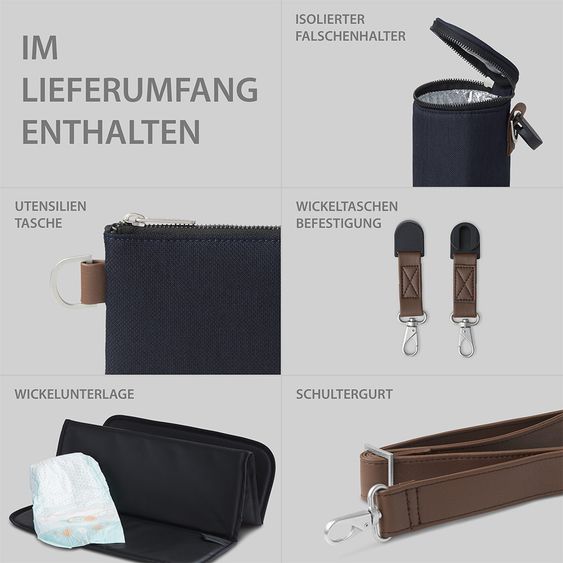 ABC Design Wickel-Rucksack City mit großem Deckelfach - inkl. Wickelunterlage & Zubehör - Shadow