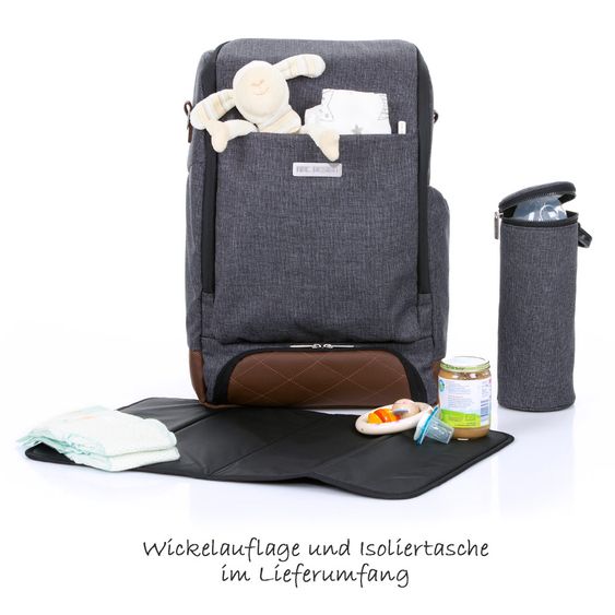 ABC Design Wickel-Rucksack Tour mit großem Frontfach - inkl. Wickelauflage und Zubehör - Diamond Special Edition - Asphalt