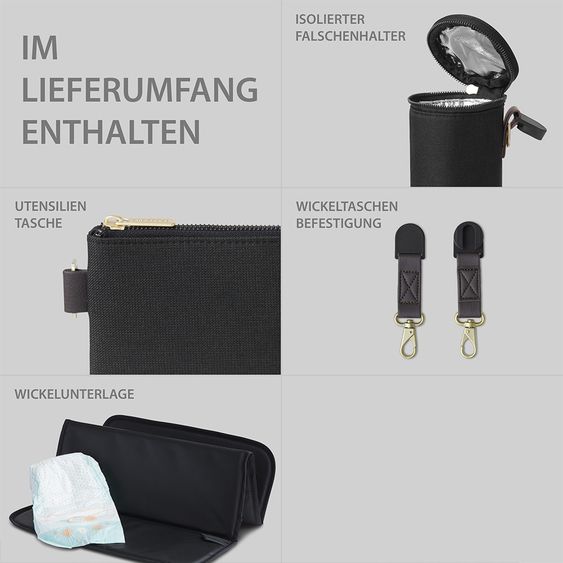 ABC Design Wickel-Rucksack Tour mit großem Frontfach - inkl. Wickelunterlage & Zubehör - Diamond Edition - Champagne