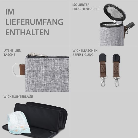 ABC Design Wickel-Rucksack Tour mit großem Frontfach - inkl. Wickelunterlage & Zubehör - Graphite Grey