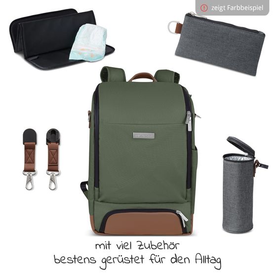 ABC Design Wickelrucksack Tour mit großem Frontfach - inkl. Wickelunterlage & Zubehör - Olive