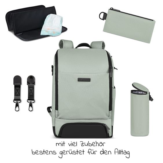 ABC Design Tour changing backpack with large front compartment - incl. changing mat & accessories - Pine