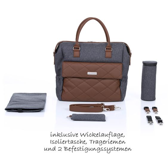 ABC Design Wickeltasche Jetset - Diamond Special Edition - inkl. Wickelauflage, Flaschenwärmer und Utensilientasche - Asphalt