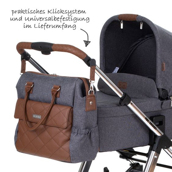 ABC Design Wickeltasche Jetset - Diamond Special Edition - inkl. Wickelauflage, Flaschenwärmer und Utensilientasche - Asphalt