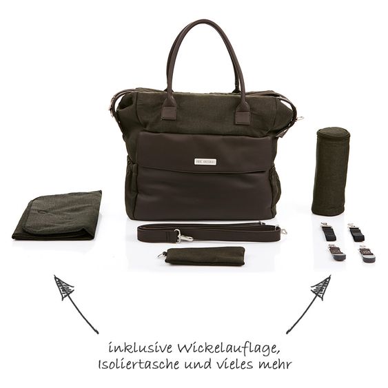 ABC Design Wickeltasche Jetset - inkl. Wickelauflage, Flaschenwärmer und Utensilientasche - Leaf