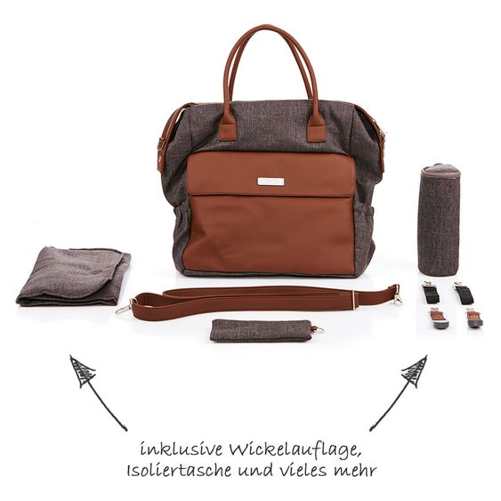 ABC Design Wickeltasche Jetset - inkl. Wickelauflage, Flaschenwärmer und Utensilientasche - Walnut