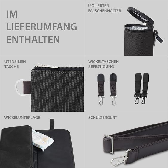 ABC Design Wickeltasche Jetset - inkl. Wickelunterlage & viel Zubehör - Gravel